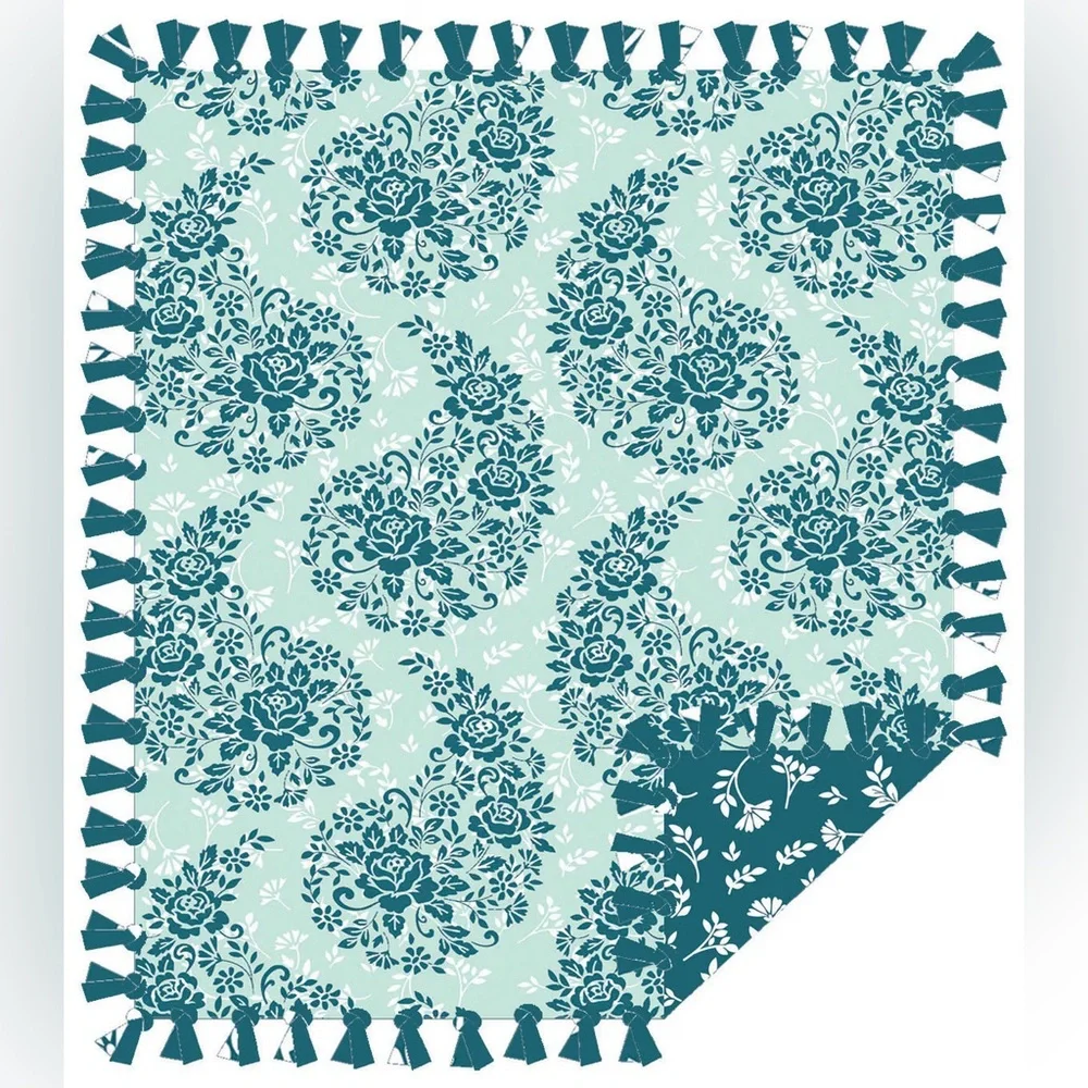 Blue Paisley No Sew Fleece Blanket 72” Wide